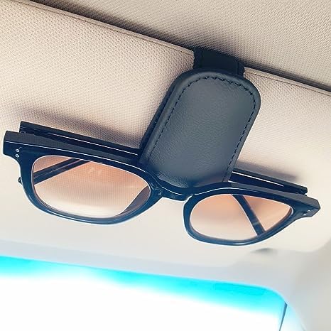 AKASENKO Soporte magnético de Piel para anteojos de Sol para Coche, Clip magnético para Colgar anteojos para Visera de Coche, Adecuado para Diferentes tamaños de Vasos，Accesorios de Coche (Negro) Marca: AKASENKO.
