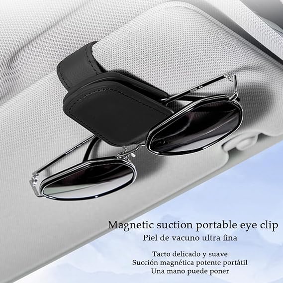 AKASENKO Soporte magnético de Piel para anteojos de Sol para Coche, Clip magnético para Colgar anteojos para Visera de Coche, Adecuado para Diferentes tamaños de Vasos，Accesorios de Coche (Negro) Marca: AKASENKO.