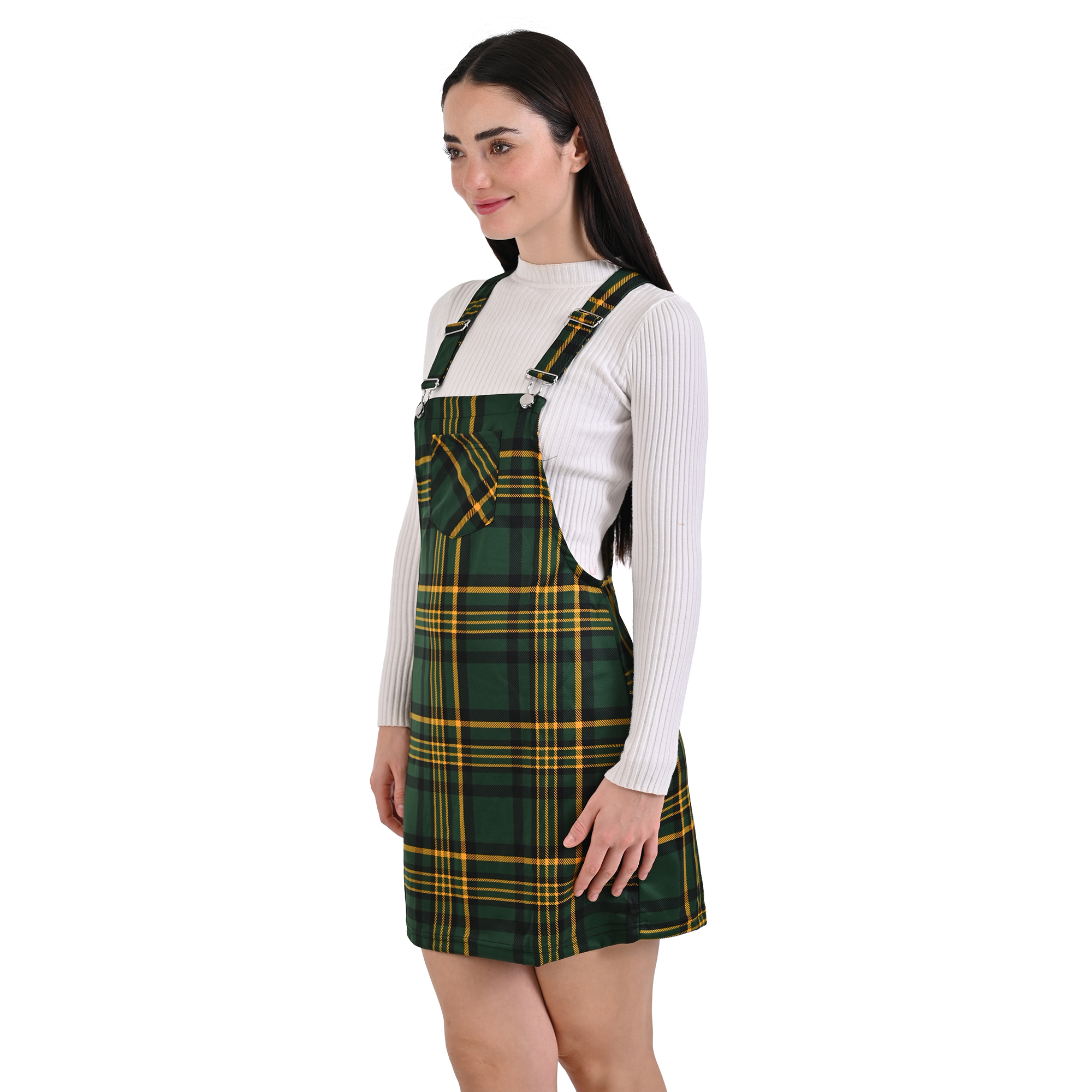 Vestido Fresco Sin Mangas con Broches Y Bolsa de canguro Para Dama, Casual, Cómodo elástico Tela Suave, Cuadros a Contraste mod.J1035C.