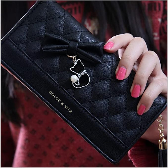 A Carteras De Mujer Grande Billetera Monedero Elegante Moderna Chicas Damas Moda Casual Piel Cuero Estilo Delgada Regalo Original (Negro).