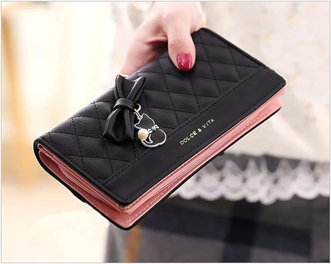 A Carteras De Mujer Grande Billetera Monedero Elegante Moderna Chicas Damas Moda Casual Piel Cuero Estilo Delgada Regalo Original (Negro).