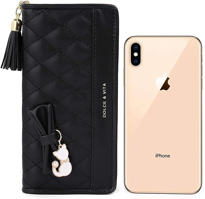 A Carteras De Mujer Grande Billetera Monedero Elegante Moderna Chicas Damas Moda Casual Piel Cuero Estilo Delgada Regalo Original (Negro).