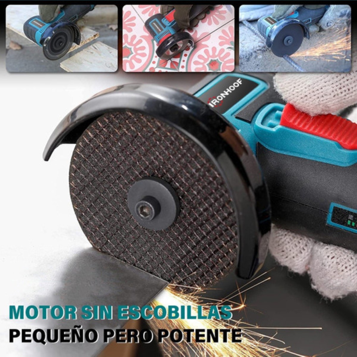 "Mini esmeriladora angular Ironhoof SLMXF055BL color azul 500 W 110V ".