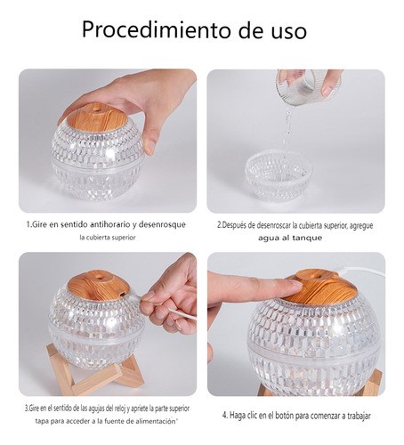 "Humidificador Difusor Lámpara Rgb Led Luz De Noche 450ml madera "