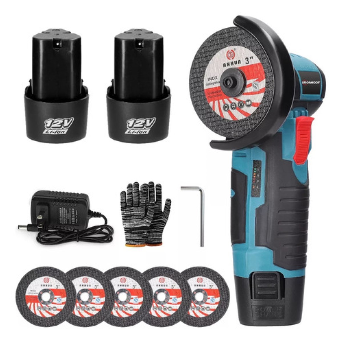 "Mini esmeriladora angular Ironhoof SLMXF055BL color azul 500 W 110V ".