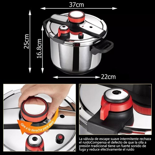"Olla De Presion Acero Inox 6l Compatible Estufa De Inducción ".