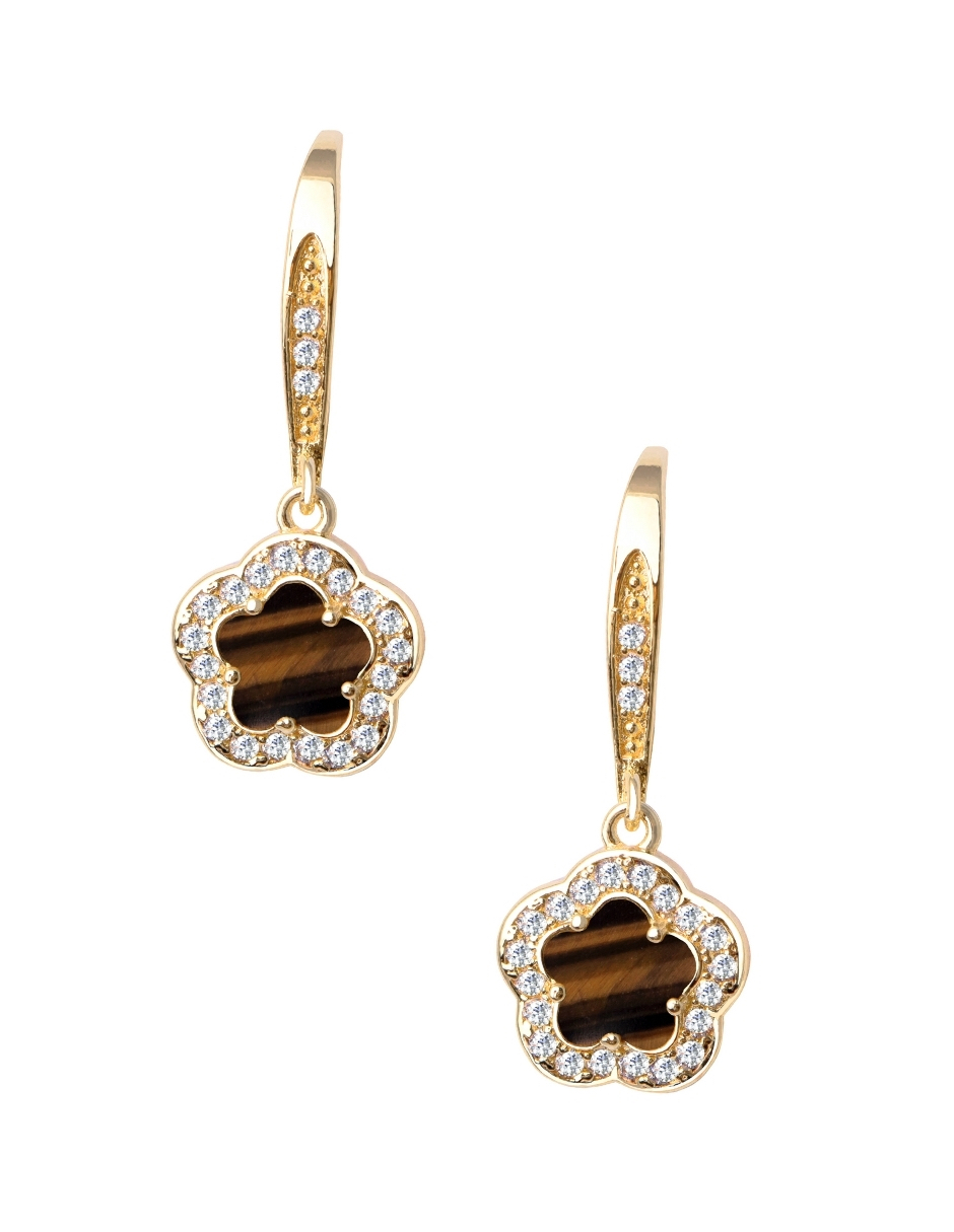 Collar y aretes color Tigre Amarillo Zvezda de Chapa de oro amarillo de 18K corte Trébol .