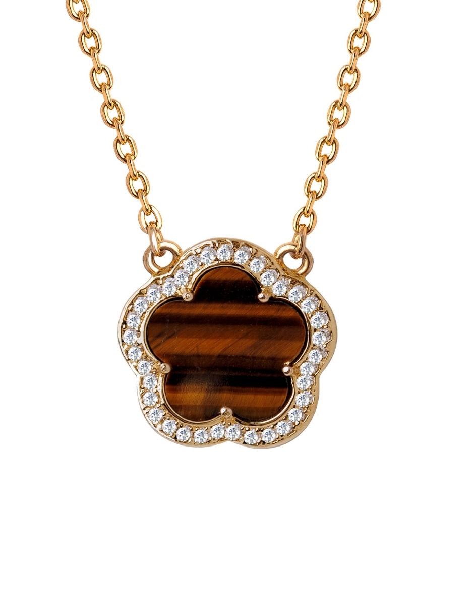 Collar y aretes color Tigre Amarillo Zvezda de Chapa de oro amarillo de 18K corte Trébol .