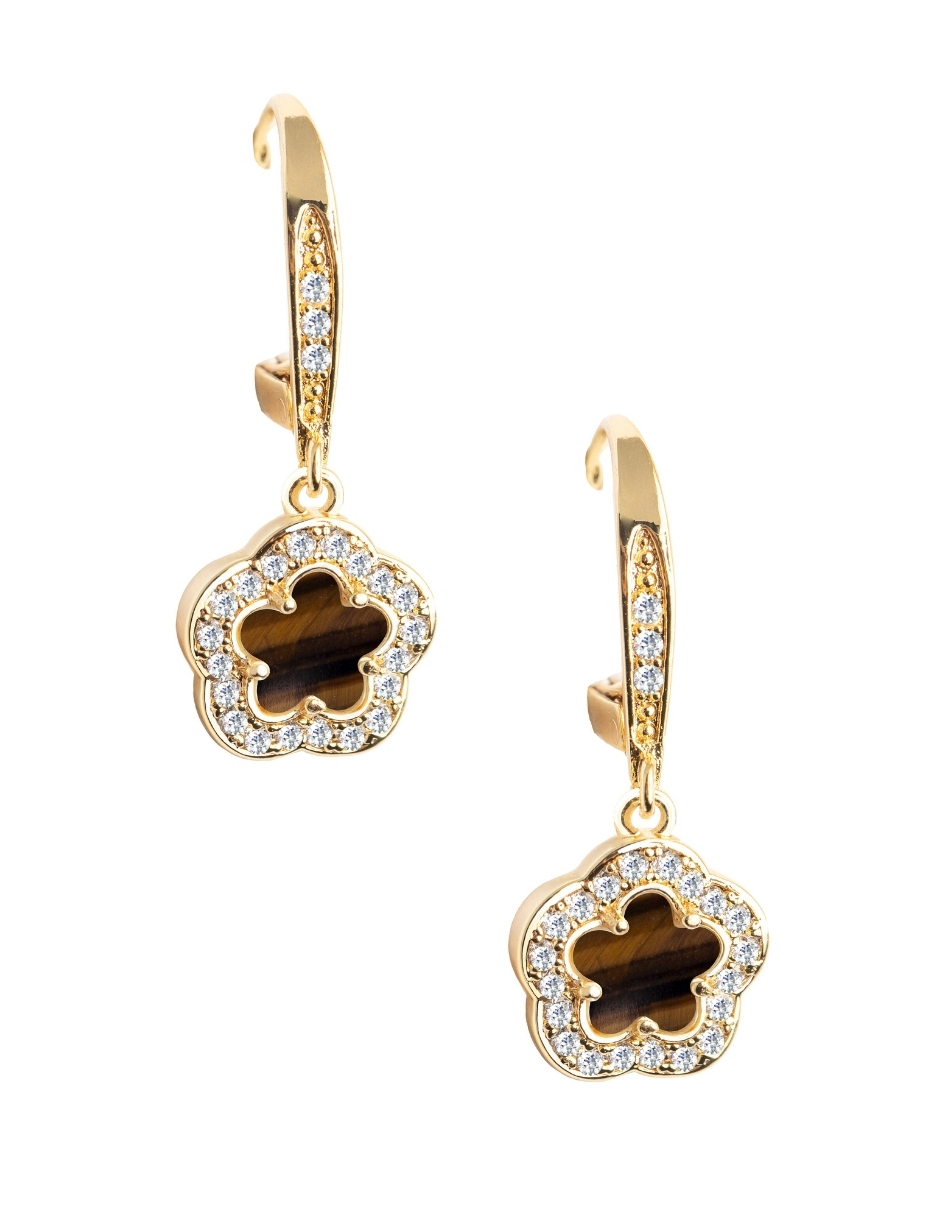 Collar y aretes color Tigre Amarillo Zvezda de Chapa de oro amarillo de 18K corte Trébol .