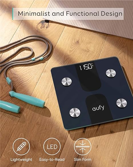 Eufy by Anker C1 Báscula inteligente, bluetooth, 13 Indicadores Físicos, pantalla LED, Conexión Apple Health, Google Fit y Fitbit, encendido/apagado automático..