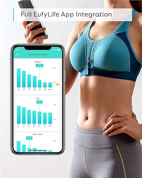 Eufy by Anker C1 Báscula inteligente, bluetooth, 13 Indicadores Físicos, pantalla LED, Conexión Apple Health, Google Fit y Fitbit, encendido/apagado automático..