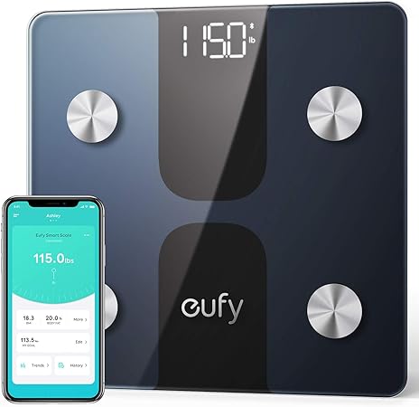 Eufy by Anker C1 Báscula inteligente, bluetooth, 13 Indicadores Físicos, pantalla LED, Conexión Apple Health, Google Fit y Fitbit, encendido/apagado automático..