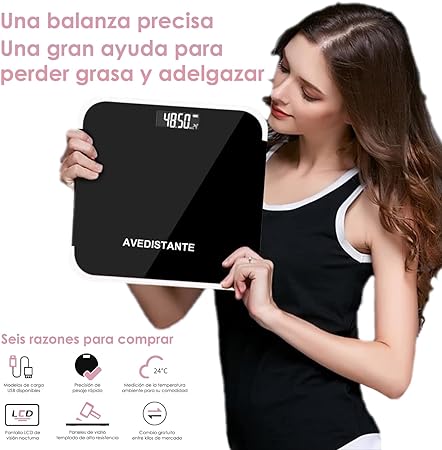 bascula digital corporal Grasa corporal Báscula de baño de peso digital con tecnología de paso, báscula de baño de cuerpo de precisión, pantalla LED retroiluminada de vidrio templado de 6 mm fácil de leer (negro).