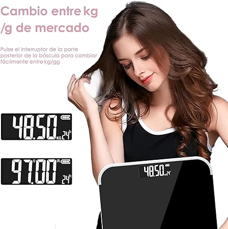 bascula digital corporal Grasa corporal Báscula de baño de peso digital con tecnología de paso, báscula de baño de cuerpo de precisión, pantalla LED retroiluminada de vidrio templado de 6 mm fácil de leer (negro).