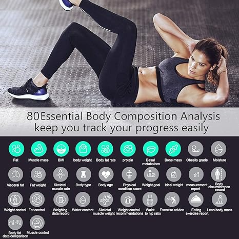 TBONEEY Bluetooth Balanza de Escala de Grasa Corporal, Carga USB Báscula Inteligente Bluetooth 4.0 Digital Analizador de Composición Corporal, 79 Datos Relacionados Alta Precisión Compatibl.