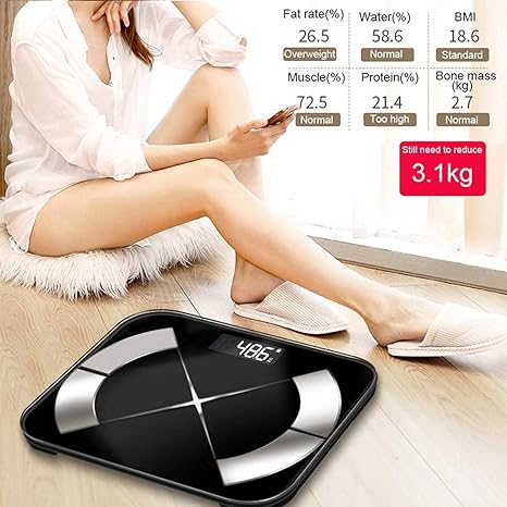 TBONEEY Bluetooth Balanza de Escala de Grasa Corporal, Carga USB Báscula Inteligente Bluetooth 4.0 Digital Analizador de Composición Corporal, 79 Datos Relacionados Alta Precisión Compatibl.