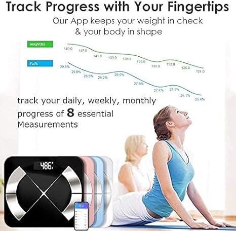 TBONEEY Bluetooth Balanza de Escala de Grasa Corporal, Carga USB Báscula Inteligente Bluetooth 4.0 Digital Analizador de Composición Corporal, 79 Datos Relacionados Alta Precisión Compatibl.