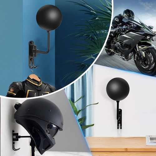 "Soporte Casco Motocicleta Y Guantes, Rotación 180 Grados Negro "