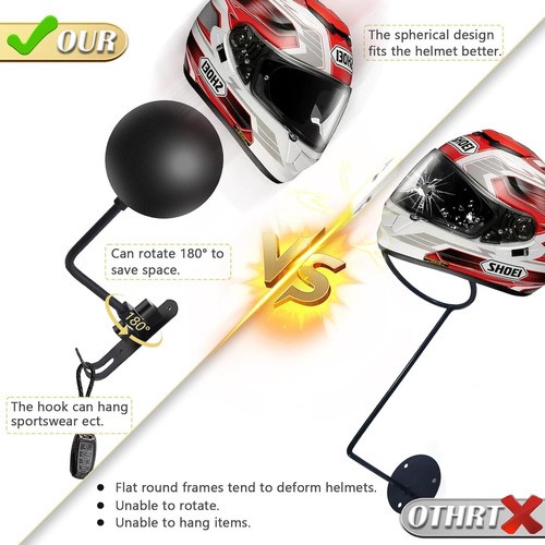 "Soporte Casco Motocicleta Y Guantes, Rotación 180 Grados Negro "
