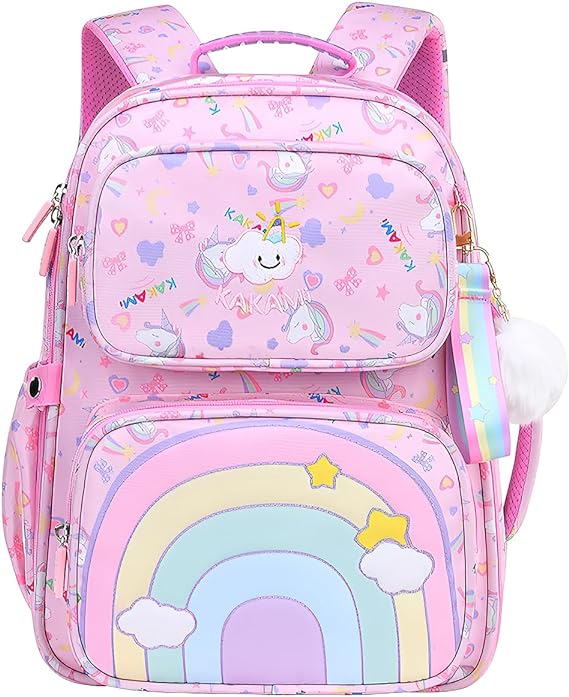 A Mochila para Niña de 4 a 6 Años, Mochilas Escolares Mochila Infantil 4-6 Años para Escolar Ajustar con Bolsillos Laterales y Correa en Pecho.