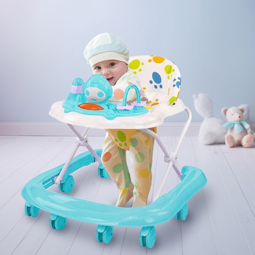 "Andadera Musical Para Bebé Interactiva Plegable Con Ruedas Color Verde Azul  ".