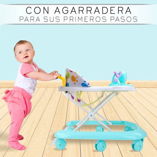 "Andadera Musical Para Bebé Interactiva Plegable Con Ruedas Color Verde Azul  ".