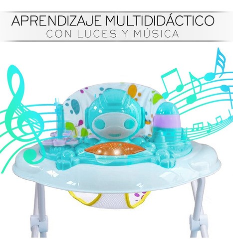 "Andadera Musical Para Bebé Interactiva Plegable Con Ruedas Color Verde Azul  ".