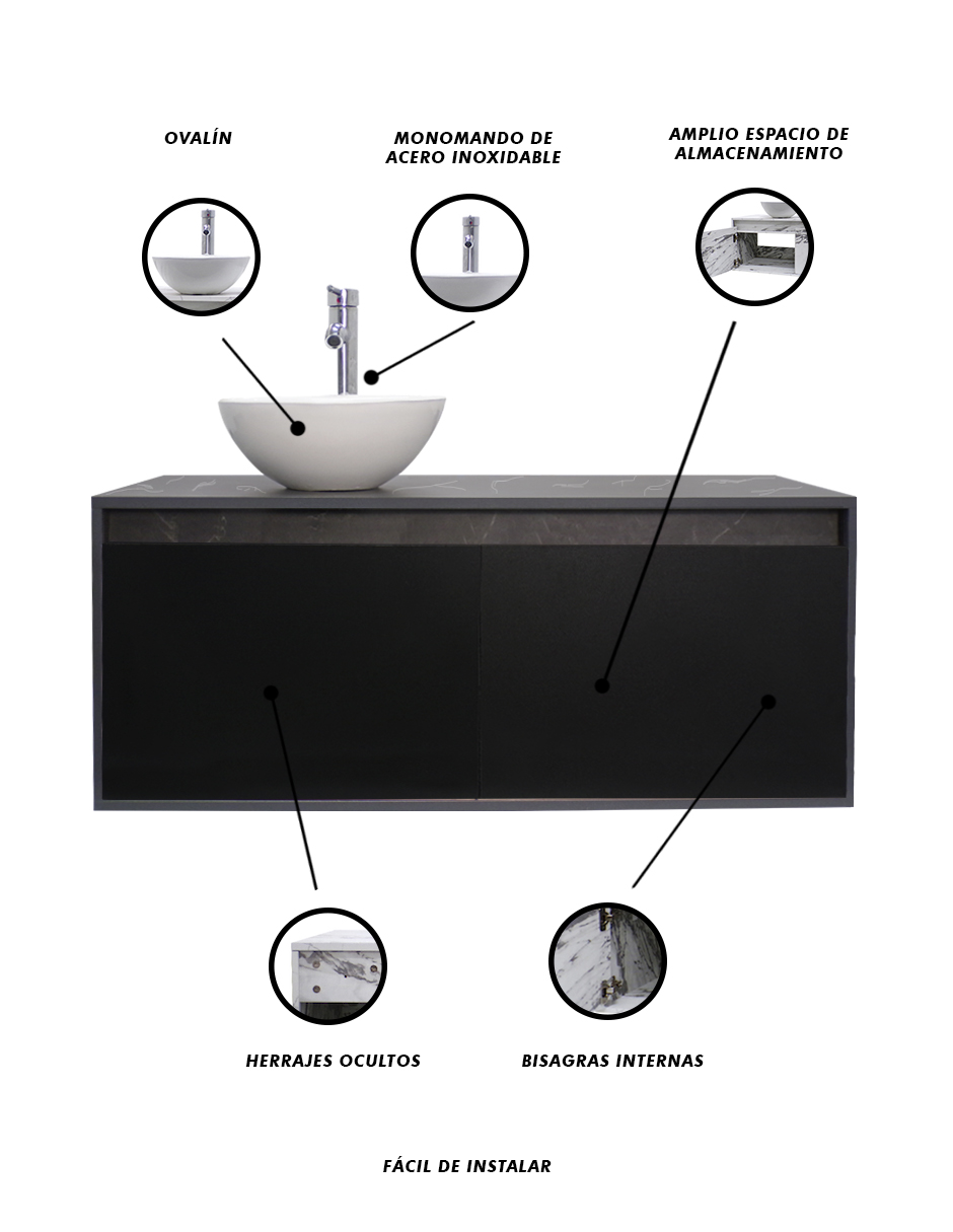 Gabinete Para Baño Luxury Smooth Con Ovalin Y Monomando