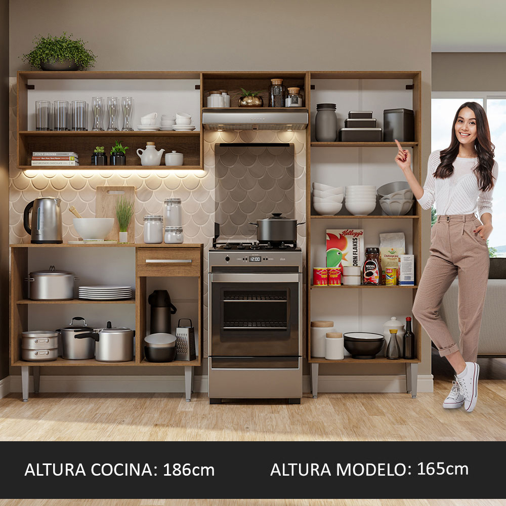 Mueble de Cocina Integral Madesa Emilly Sin Mesón De Acero 229 Cm