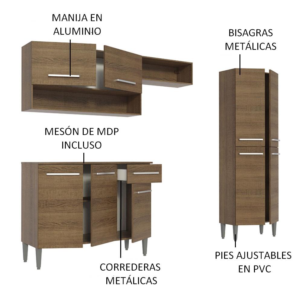 Mueble de Cocina Integral Madesa Emilly Sin Mesón De Acero 229 Cm