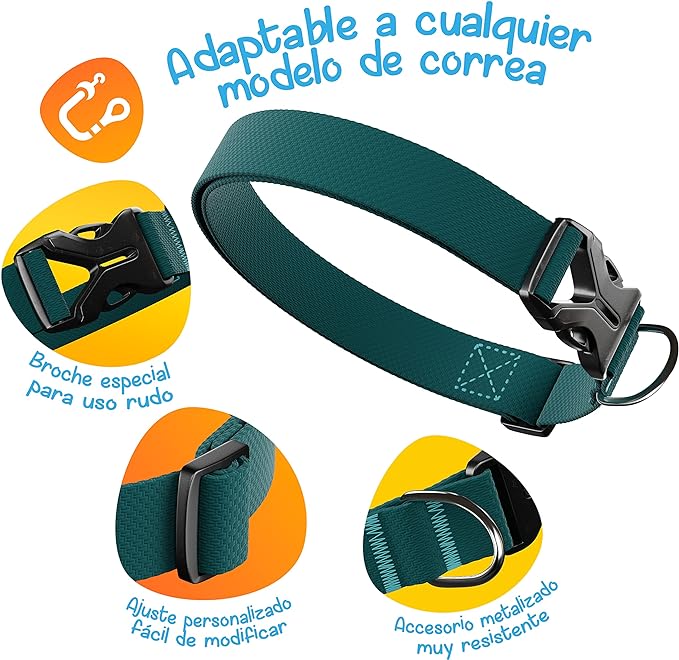MASCRETTA Collar para Perro con diseño Ajustable de Algodón Compatible con Cualquier Correa. Collar para Razas Chicas, Medianas o Grandes. Collar para Perro y Gato. Dog Collar (Azul, S).