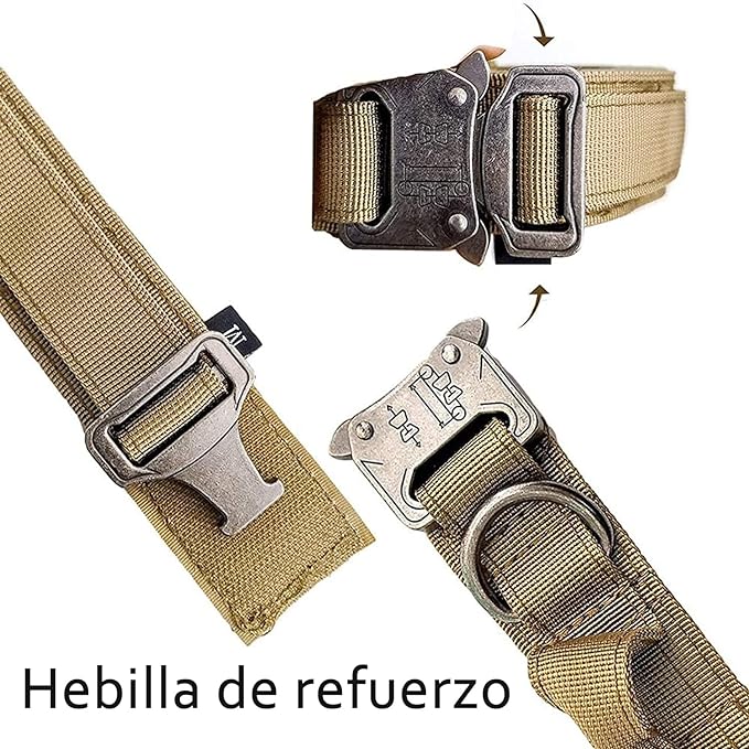 Jesir Collar De Perro Táctico，Collar De Perro De Nailon Militar Grueso con Asa Collares De Perro Hebilla De Metal Resistente Ajustable para Entrenamiento De Perros,L(Caqui).