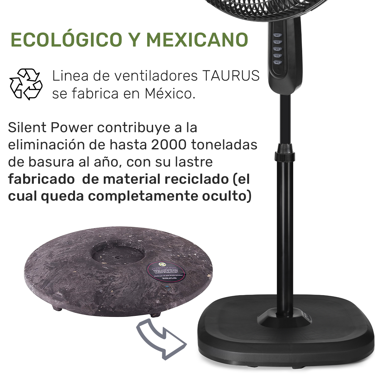 Ventilador de Pedestal/Mesa/Pared de 18'' Taurus ECOJET Silent Power con 3 Velocidades y 6 Aspas, Negro