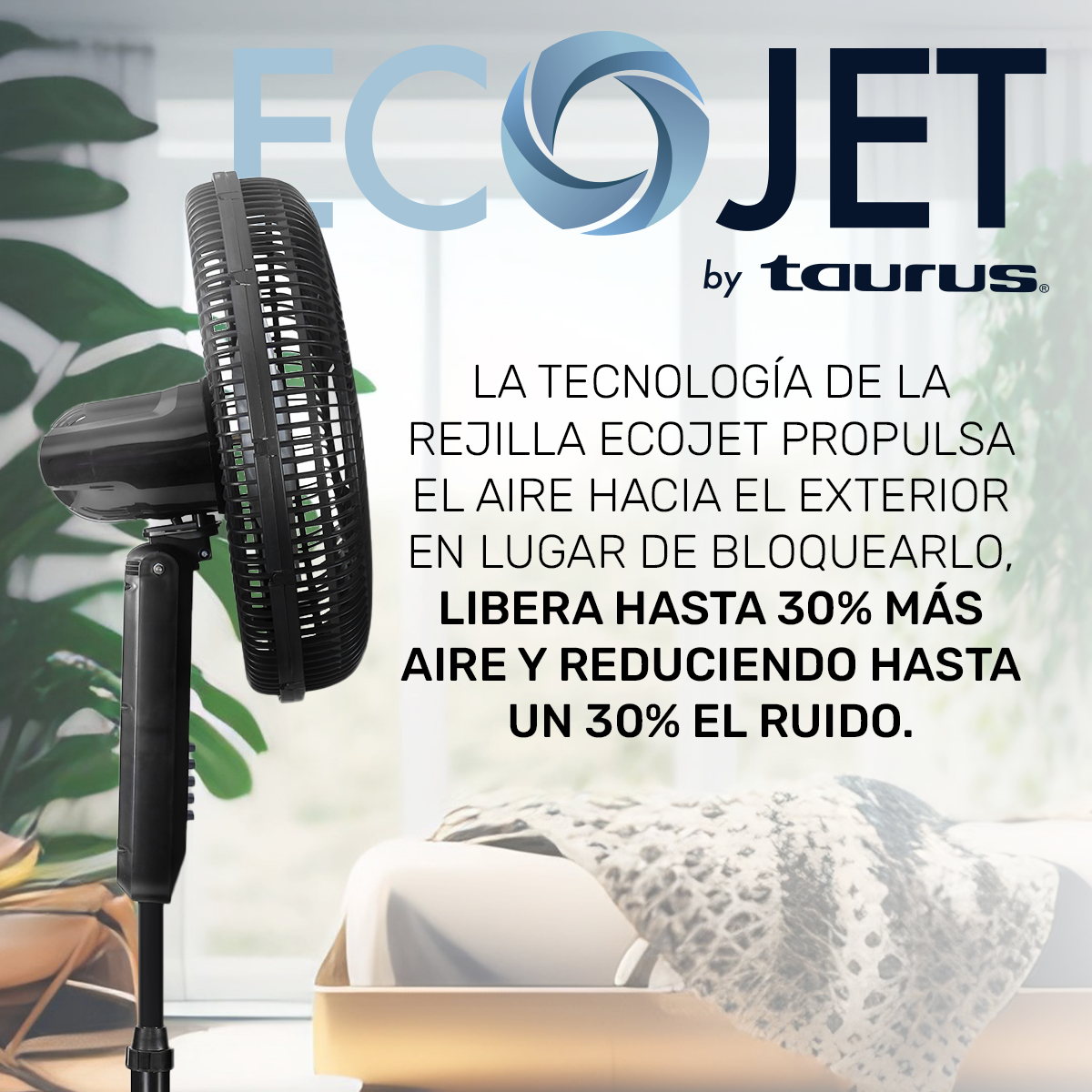 Ventilador de Pedestal/Mesa/Pared de 18'' Taurus ECOJET Silent Power con 3 Velocidades y 6 Aspas, Negro