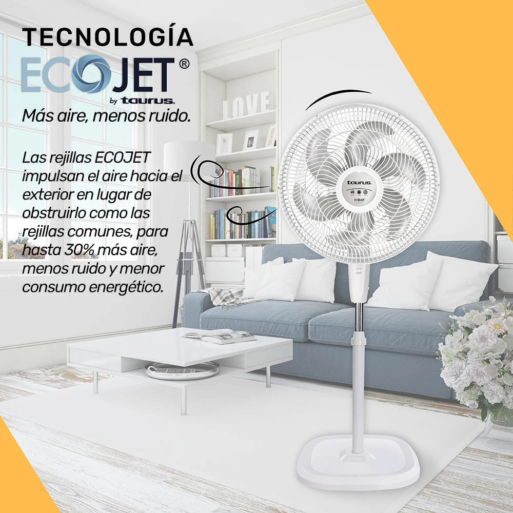 Ventilador de Pedestal/Pared de 18'' Taurus ECOJET Sputnik con 3 Velocidades y 6 Aspas, Blanco.