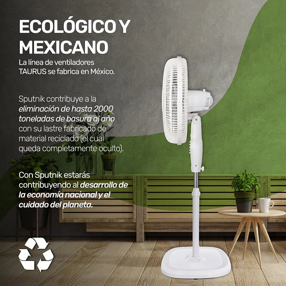 Ventilador de Pedestal/Pared de 18'' Taurus ECOJET Sputnik con 3 Velocidades y 6 Aspas, Blanco.