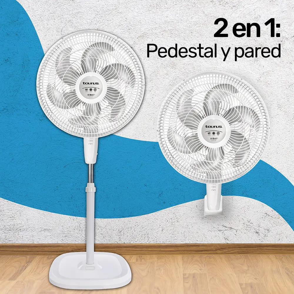 Ventilador de Pedestal/Pared de 18'' Taurus ECOJET Sputnik con 3 Velocidades y 6 Aspas, Blanco.