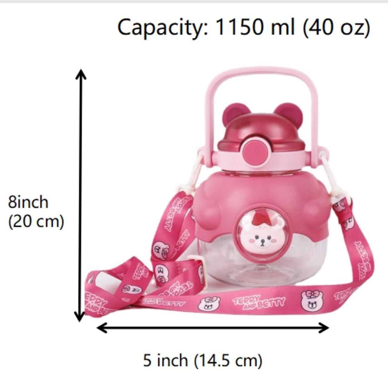 Botella Cantimplora para Niña Antiderrames con Popote entrenador De Plástico Diseño Oso 1150 Ml.