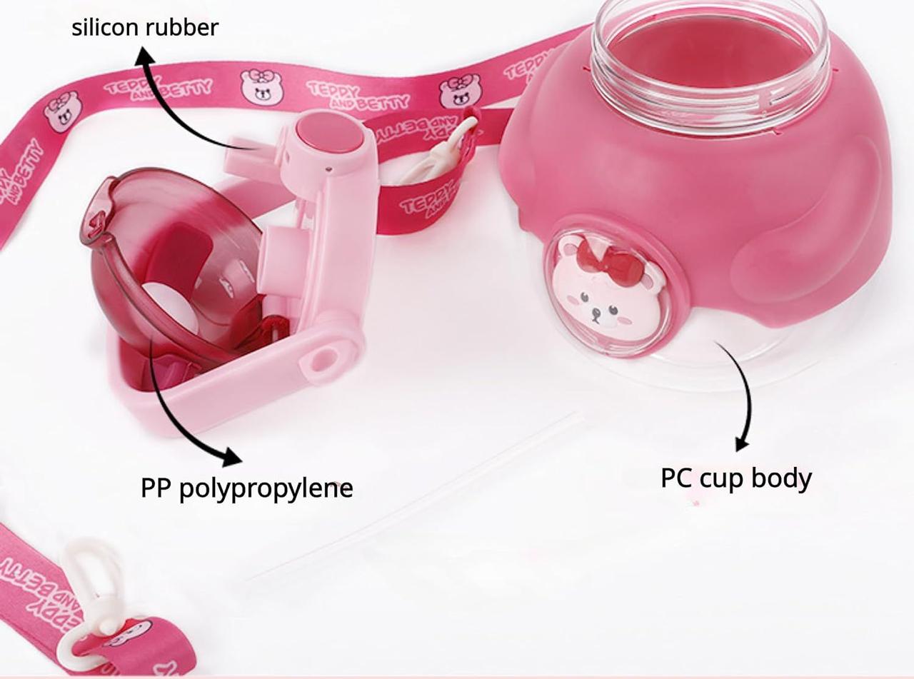 Botella Cantimplora para Niña Antiderrames con Popote entrenador De Plástico Diseño Oso 1150 Ml.