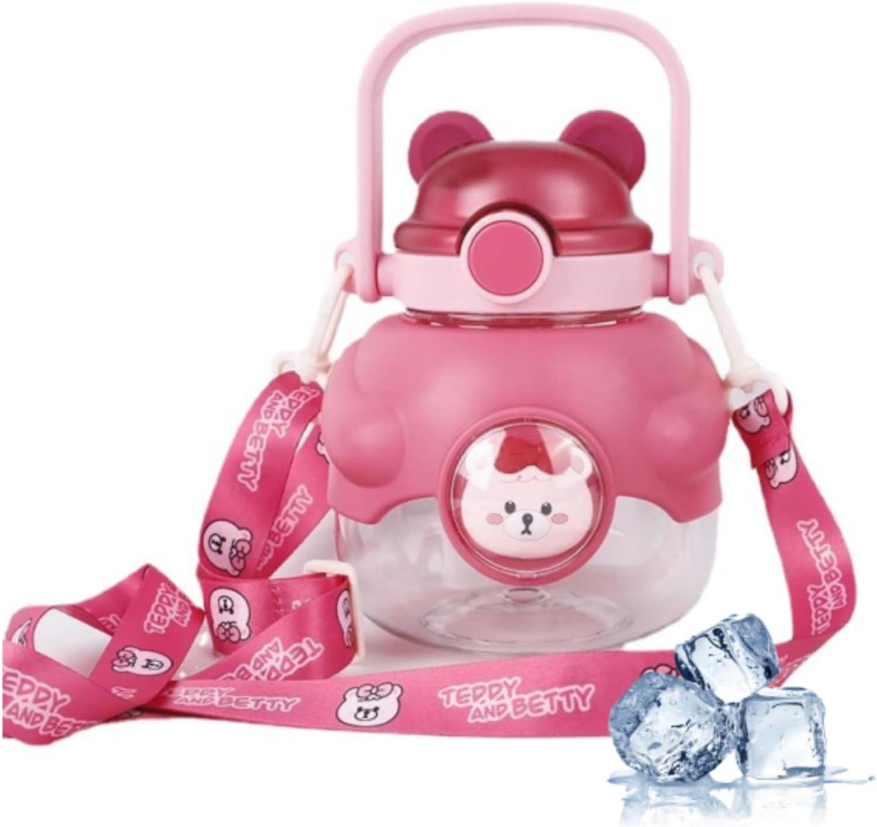 Botella Cantimplora para Niña Antiderrames con Popote entrenador De Plástico Diseño Oso 1150 Ml.