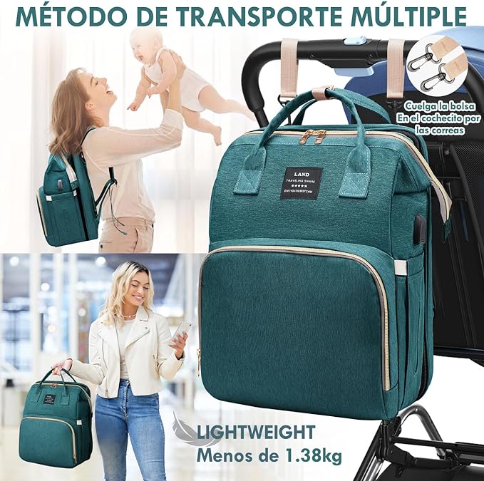 A Nasjac Mochila Pañalera Multifuncional con Mosquitero y Juguete,13 en 1 Bolso de Pañales Gran Capacidad Impermeable.