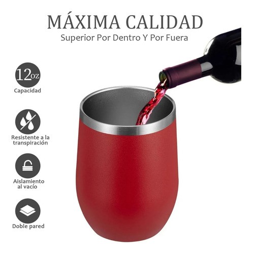 "Vaso Termico Vino Café Te 12oz Acero Inoxidable  Rojo "