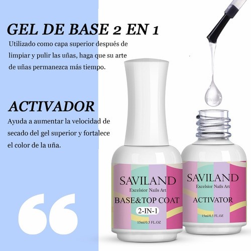 "Saviland Base Y Top Coat, Dip Activador De Polvo Paso #3 "