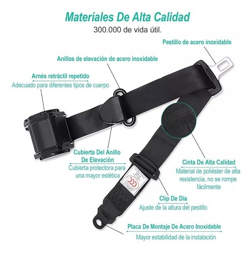 "Cinturón De Seguridad De 3 Puntos Universal Retráctil 2pzs negro "