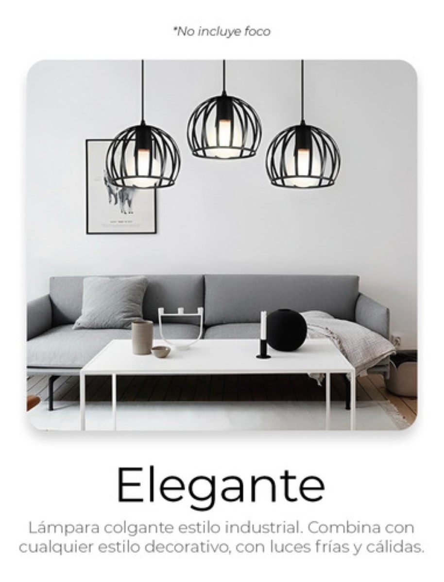 "Lámpara Colgante De Techo Vintage Metal Ajustable Moderna 3 en 1 negra "