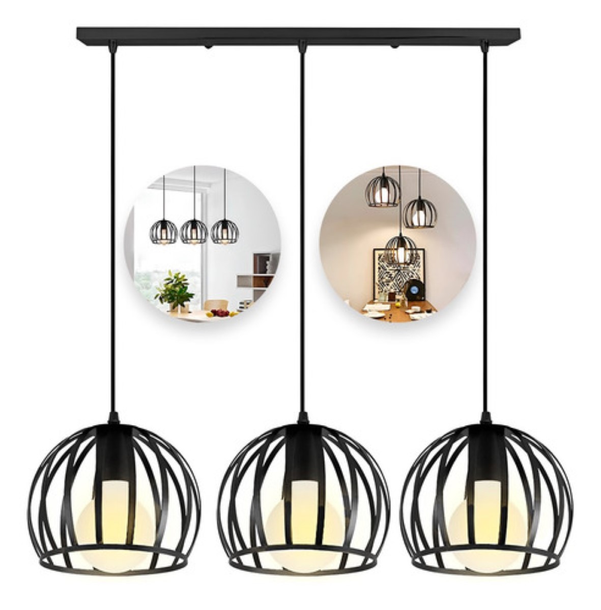 "Lámpara Colgante De Techo Vintage Metal Ajustable Moderna 3 en 1 negra "
