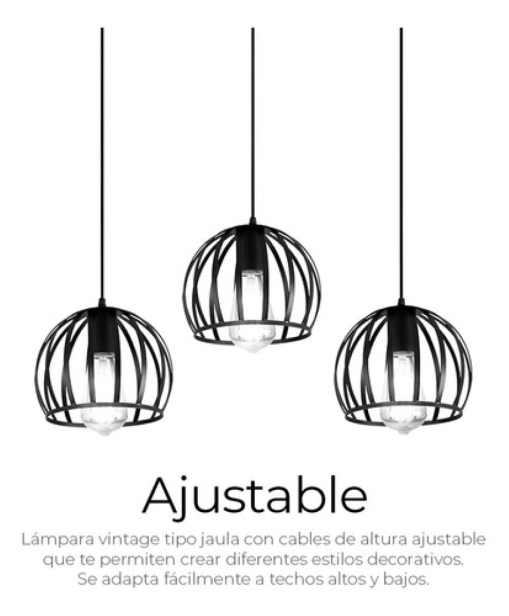 "Lámpara Colgante De Techo Vintage Metal Ajustable Moderna 3 en 1 negra "