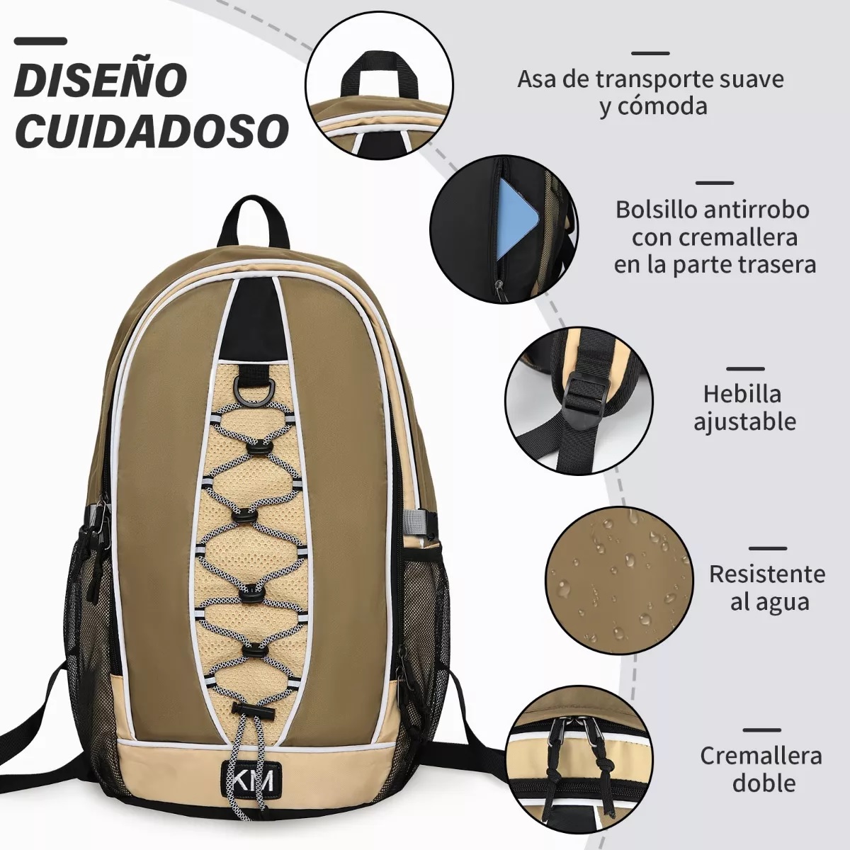 Mochila Para Laptop Portátil Impermeable Caqui.