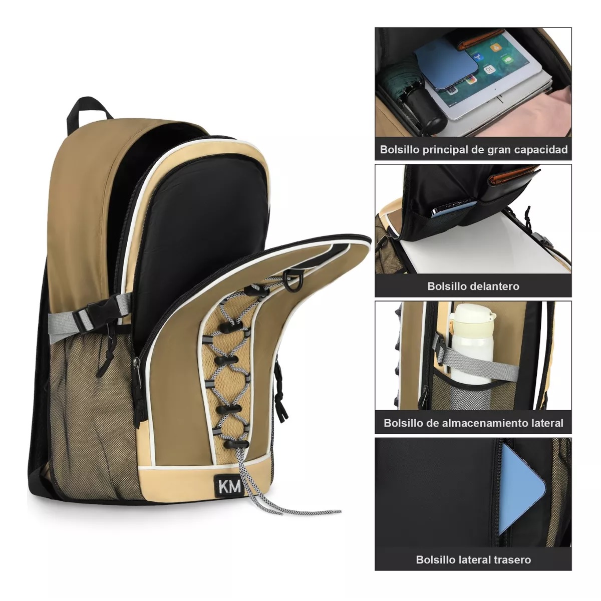 Mochila Para Laptop Portátil Impermeable Caqui.