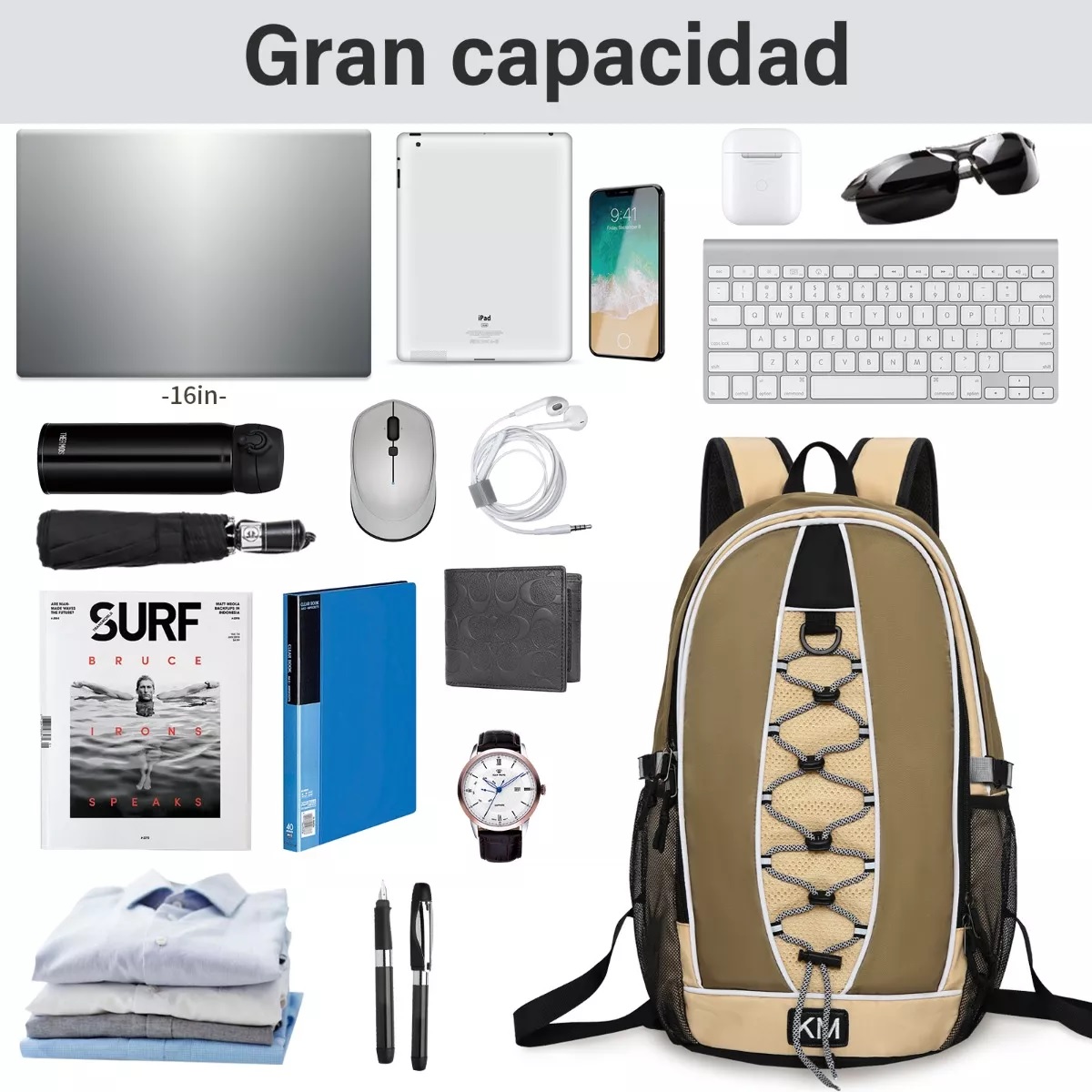 Mochila Para Laptop Portátil Impermeable Caqui.